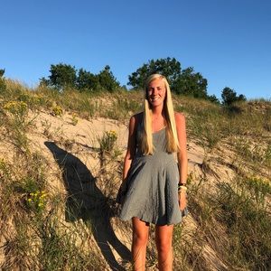 blue and white gingham dress